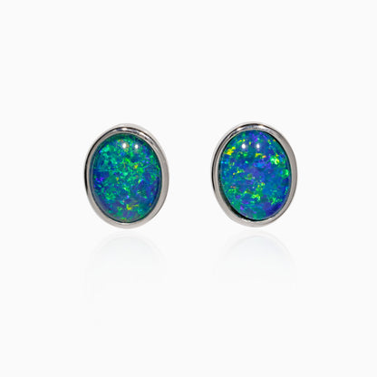 Sterling Silver Bezel Triplet Opal Earrings (Large)