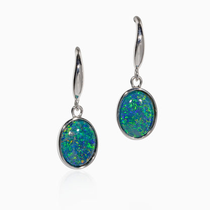 Sterling Silver Oval Triplet Opal Hook Earrings