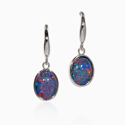 Sterling Silver Oval Triplet Opal Hook Earrings