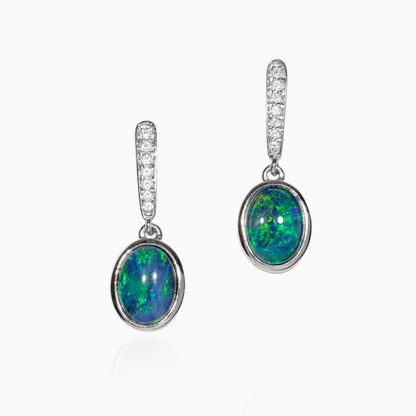 Sterling Silver Riley Triplet Opal Drop Earrings with Cubic Zirconia