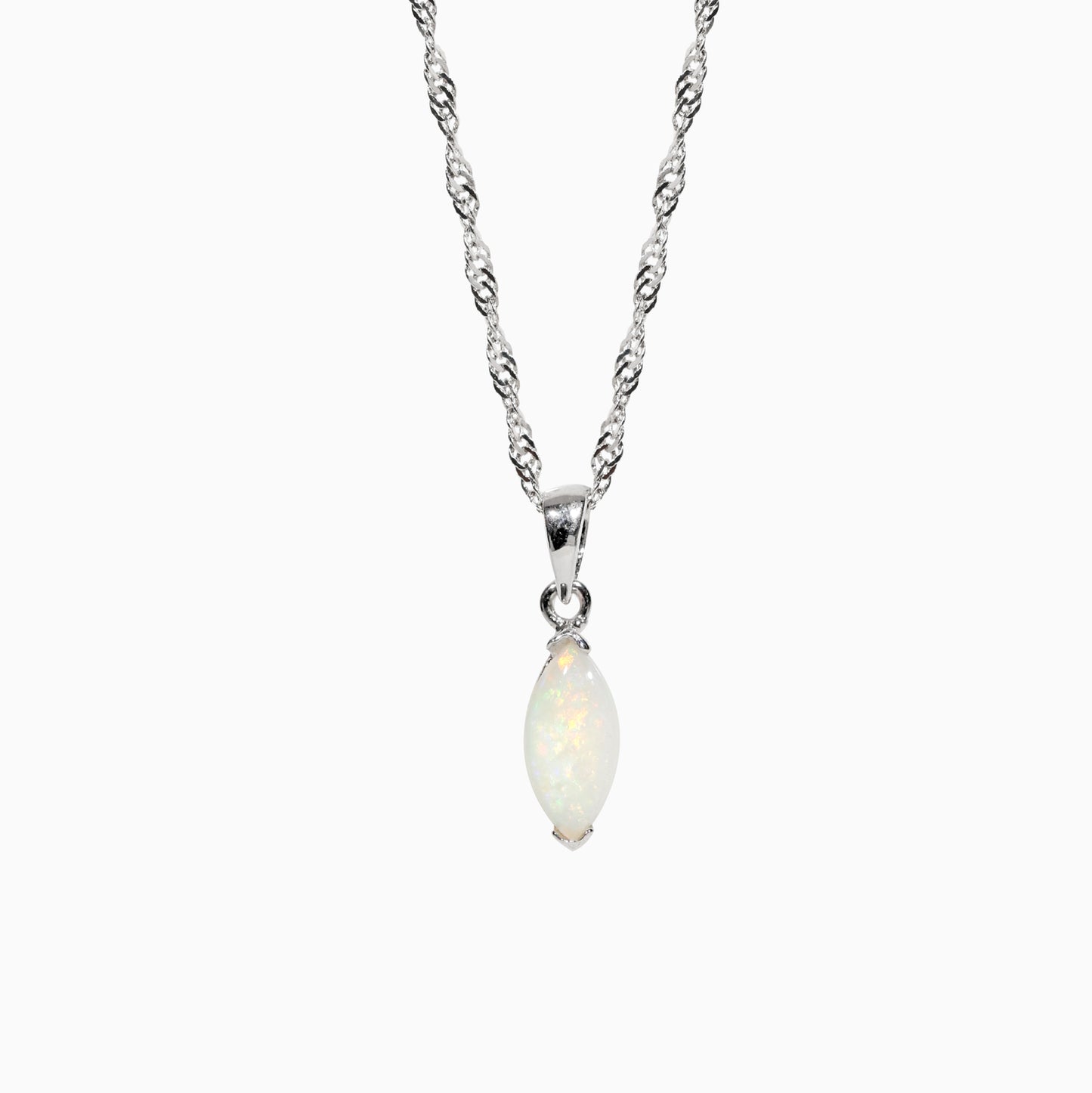 Sterling Silver Marquise Solid White Opal Pendant