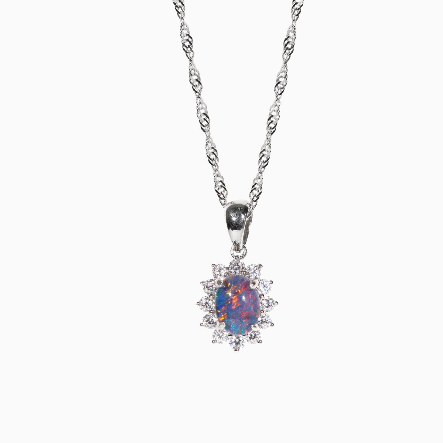 Sterling Silver Elisabeth Triplet Opal Pendant with Halo