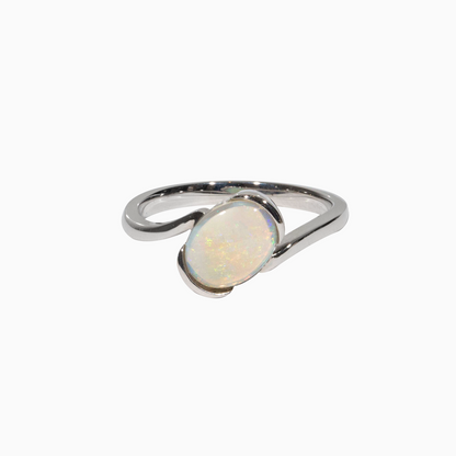 Sterling Silver Asymmetric Solid White Opal Ring