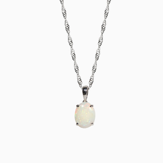 Sterling Silver Solid White Opal Pendant (Medium)