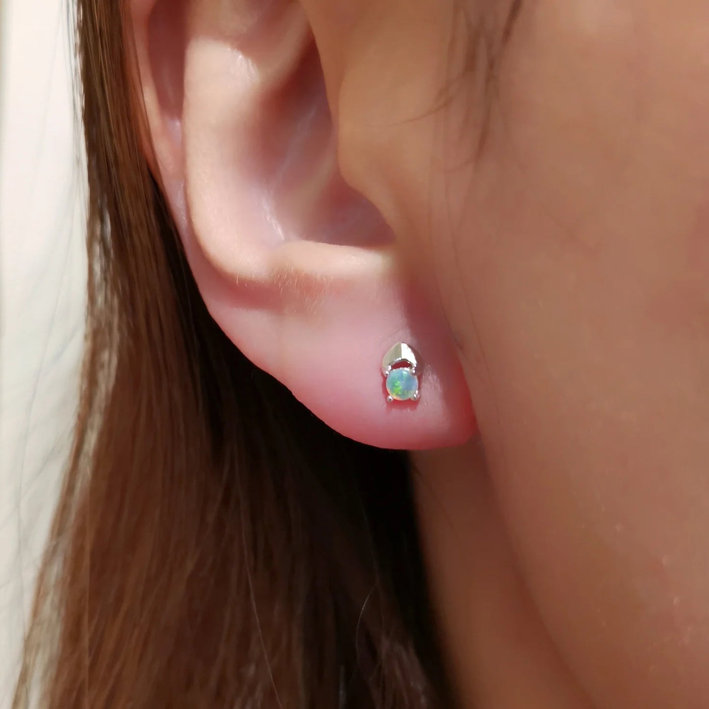 18K Cupid's Bow White Opal Stud Earrings