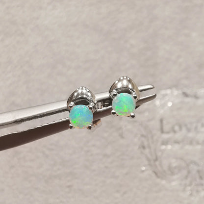 18K Cupid's Bow White Opal Stud Earrings