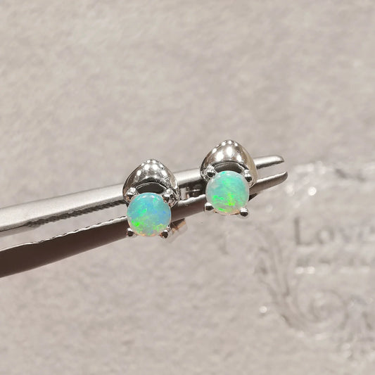 18K Cupid's Bow White Opal Stud Earrings