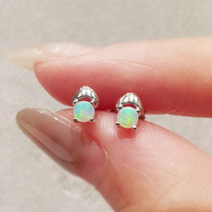 18K Cupid's Bow White Opal Stud Earrings